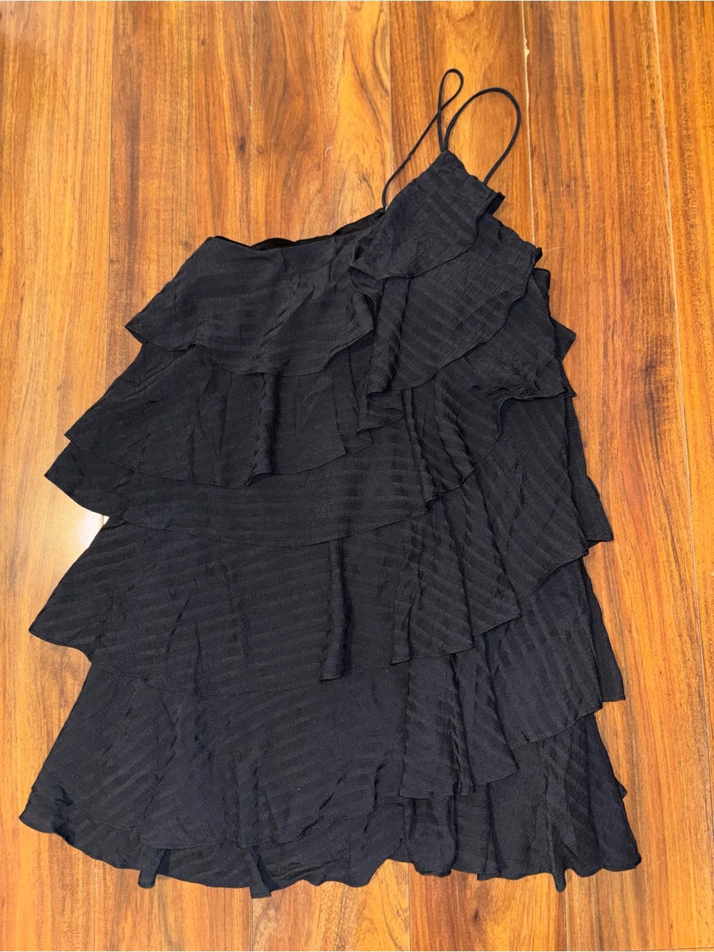She + Sky Black One-Shoulder Ruffle Dress